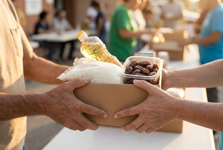 Community members organizing food donations in Denver to support local families and nonprofit organizations